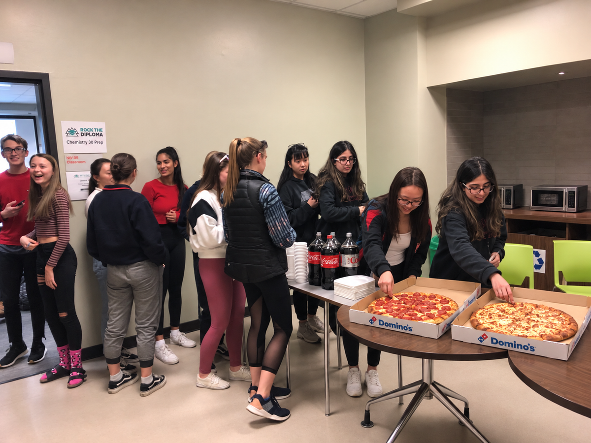 Fresh pizza party outside chemistry class — SAIT, Calgary